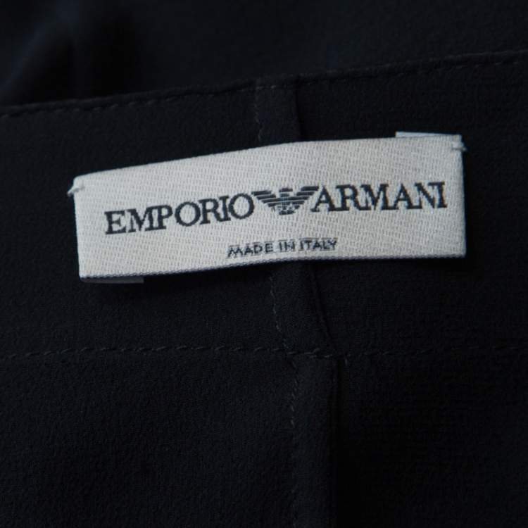Pre Owned Emporio Armani Black Sheer Silk Embellished Satin Trim Blouse L