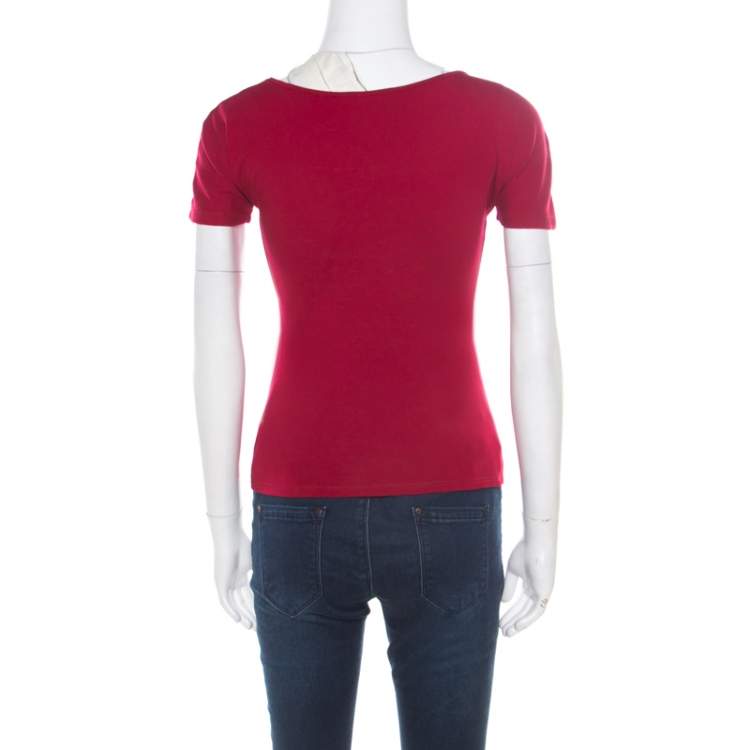 Pre Owned Emporio Armani Red Twist Front Detail Short Sleeve Top S
