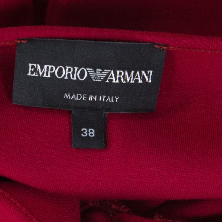Pre Owned Emporio Armani Red Twist Front Detail Short Sleeve Top S