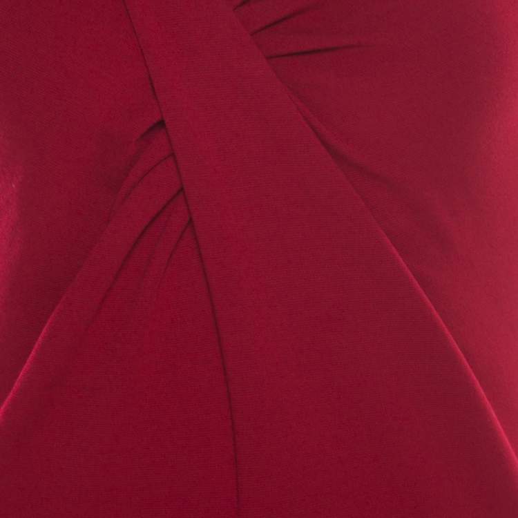 Pre Owned Emporio Armani Red Twist Front Detail Short Sleeve Top S