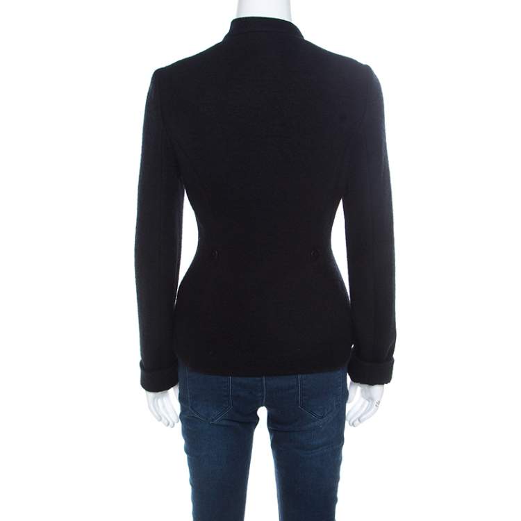 Pre Owned Emporio Armani Black Felted Wool Bow Detail Double Breasted Short Coat M