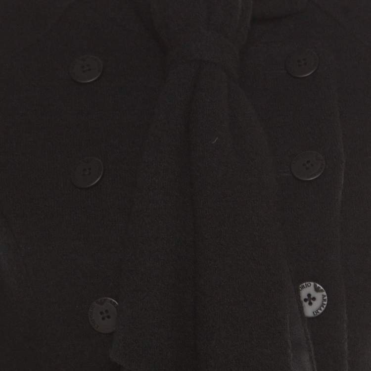 Pre Owned Emporio Armani Black Felted Wool Bow Detail Double Breasted Short Coat M