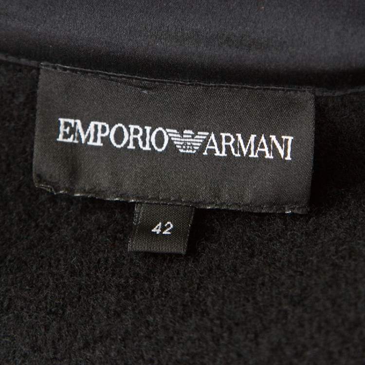 Pre Owned Emporio Armani Black Felted Wool Bow Detail Double Breasted Short Coat M