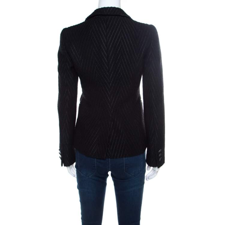 Pre Owned Emporio Armani Black Chevron Pattern Textured Jacquard Blazer S