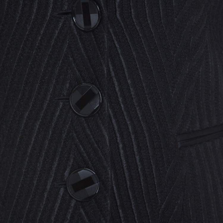 Pre Owned Emporio Armani Black Chevron Pattern Textured Jacquard Blazer S