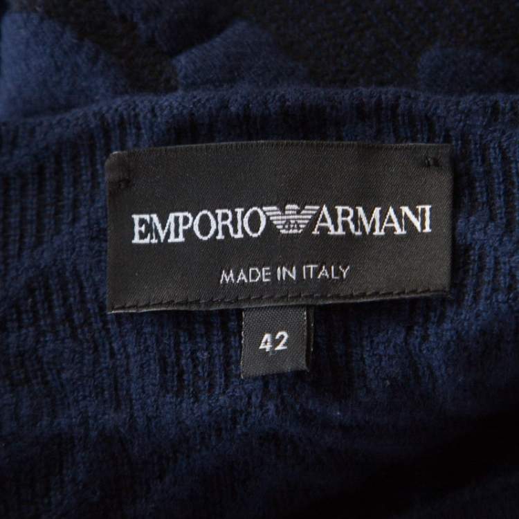 Pre Owned Emporio Armani Navy Blue Paisley Jacquard Patterned Scalloped Sheath Dress M