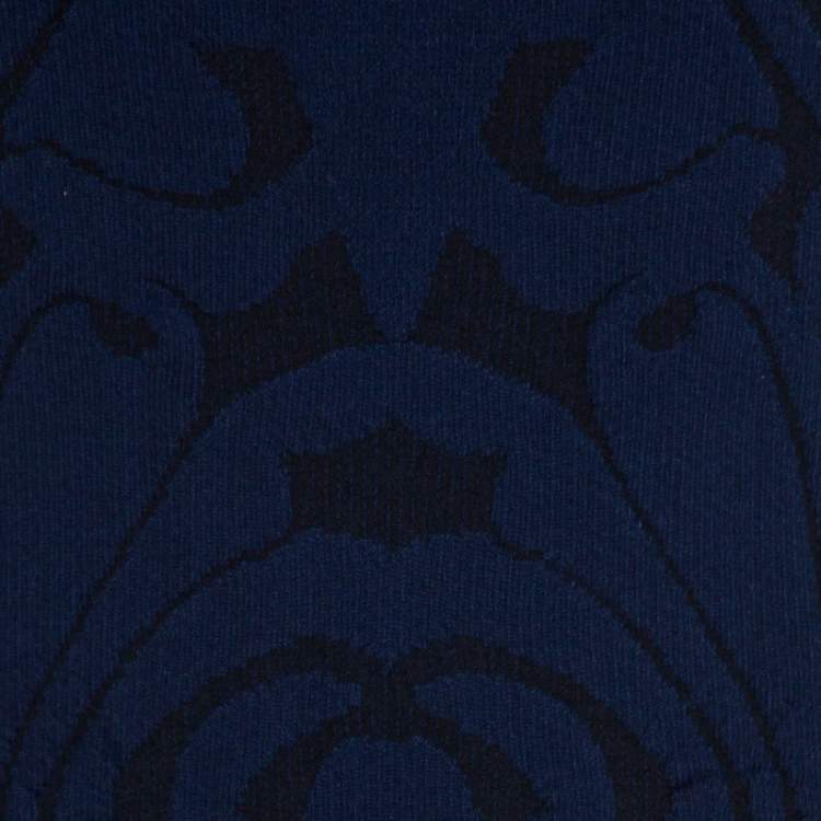 Pre Owned Emporio Armani Navy Blue Paisley Jacquard Patterned Scalloped Sheath Dress M