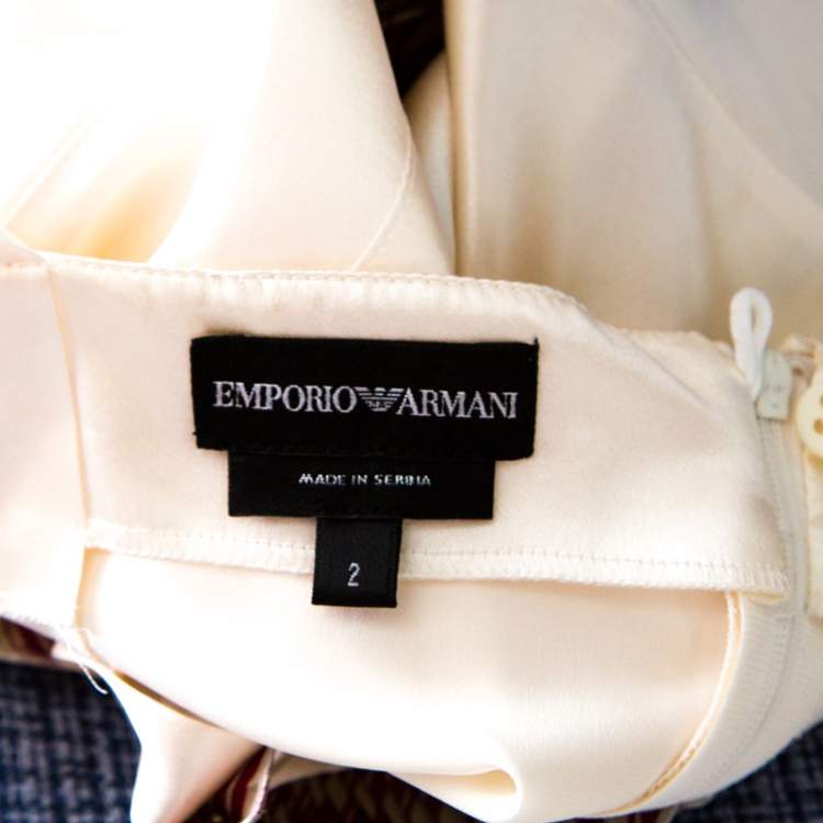 Pre Owned Emporio Armani Cream Satin Silk Ruffled Trim Sleeveless Top S