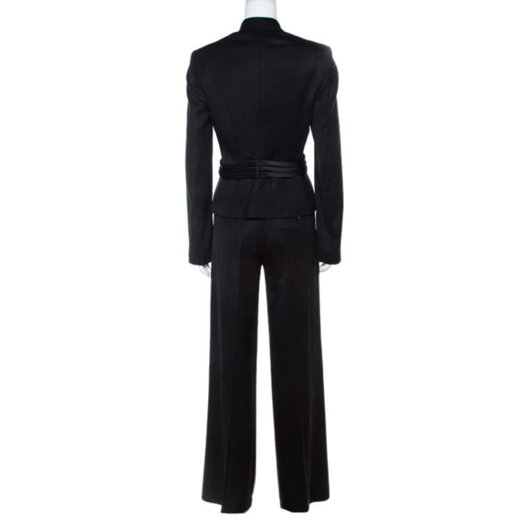 Pre Owned Emporio Armani Black Wool Blend Stand Up Collar Suit M