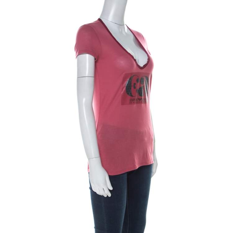 مملوكة مسبقًا Emporio Armani Berry Pink Logo Print Jersey T-Shirt S