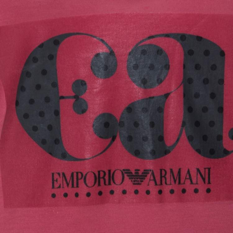 مملوكة مسبقًا Emporio Armani Berry Pink Logo Print Jersey T-Shirt S