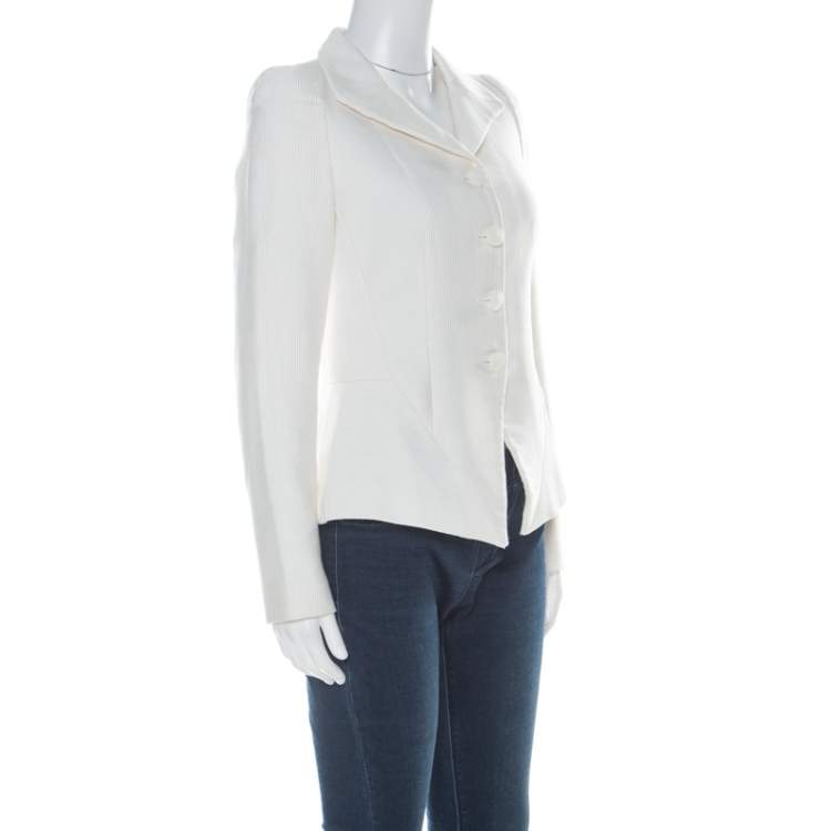 Pre Owned Emporio Armani Off-White Ribbed Texture Blazer S