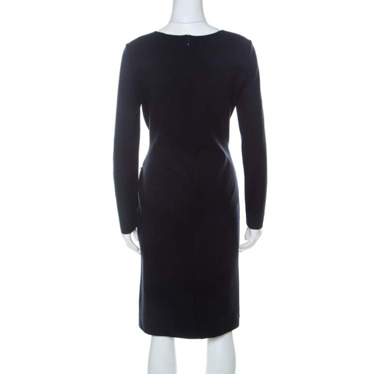 مملوكة مسبقًا Emporio Armani Navy Blue Knit Ruched Faux Wrap Dress M