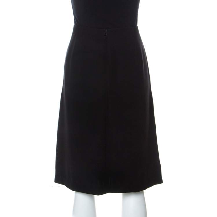 Pre Owned Emporio Armani Black Crepe Faux Wrap Skirt M 