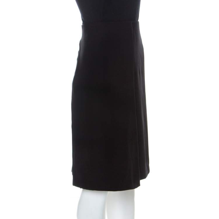Pre Owned Emporio Armani Black Crepe Faux Wrap Skirt M 