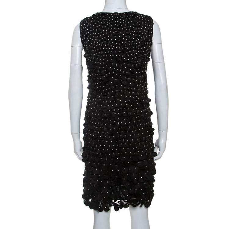 Pre Owned Emporio Armani Black Silk Blend Applique Detail Sleeveless Dress S
