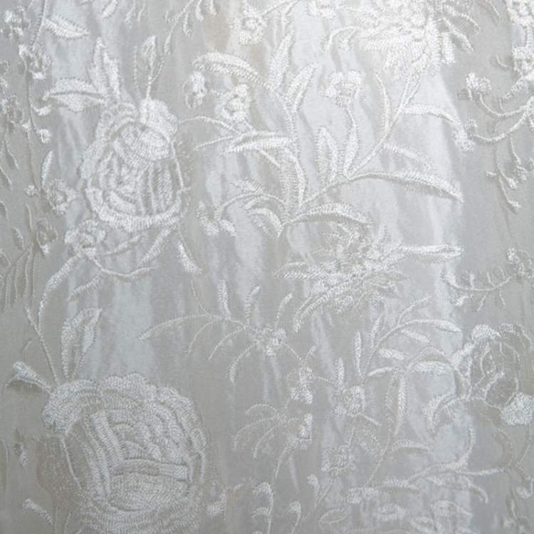 Pre Owned Emporio Armani Ivory Silk Floral Embroidered Top L