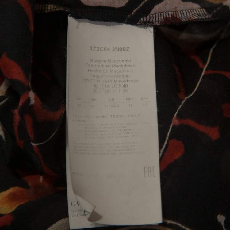 Pre Owned Emporio Armani Black Floral Print Sheer Cotton and Silk Button Front Shirt M