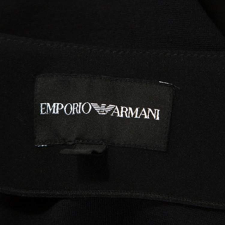 Pre Owned Emporio Armani Black Stretch Knit Ruched Detail Zip Front Jacket M