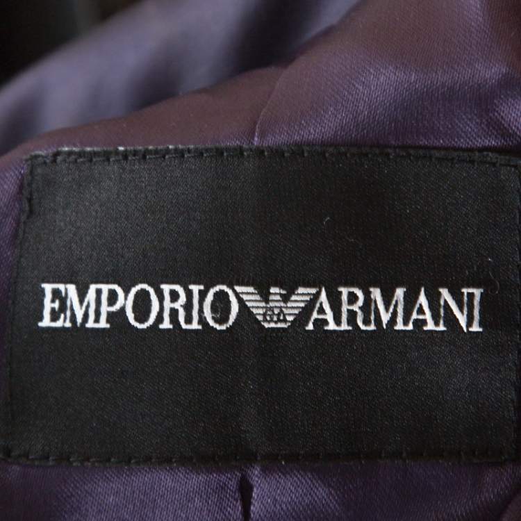 Pre Owned Emporio Armani Metallic Purple Textured Belted Coat M 