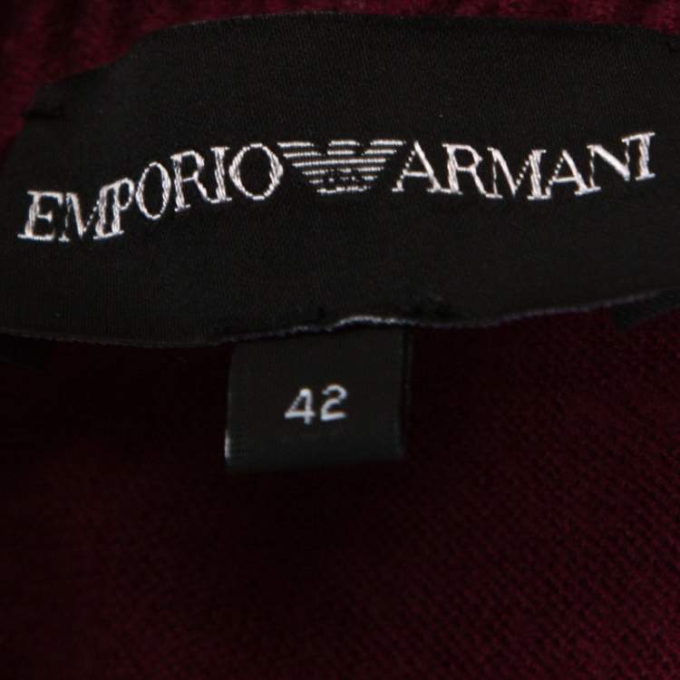 Pre Owned Emporio Armani Burgundy Cashmere Blend Ruffled Collar Cardigan M 