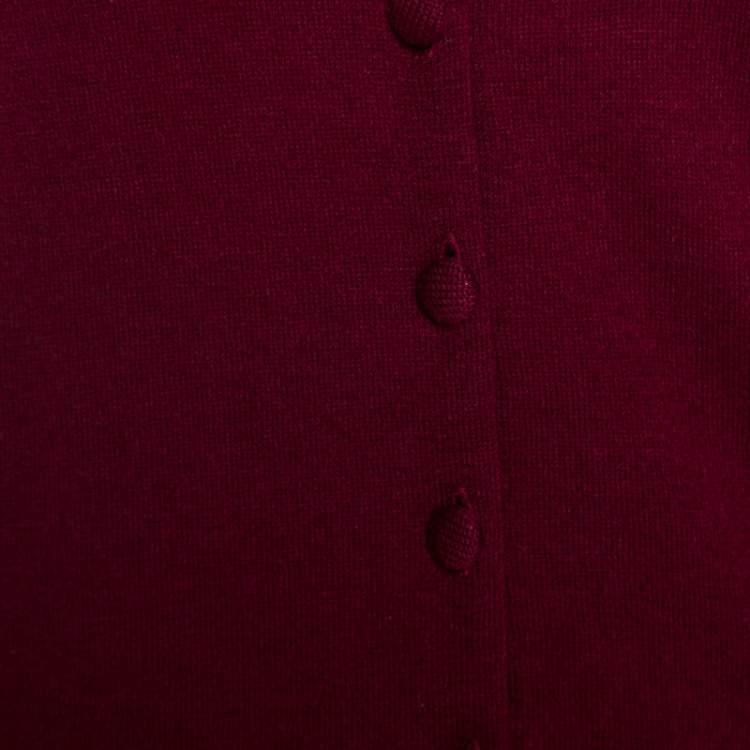 Pre Owned Emporio Armani Burgundy Cashmere Blend Ruffled Collar Cardigan M 