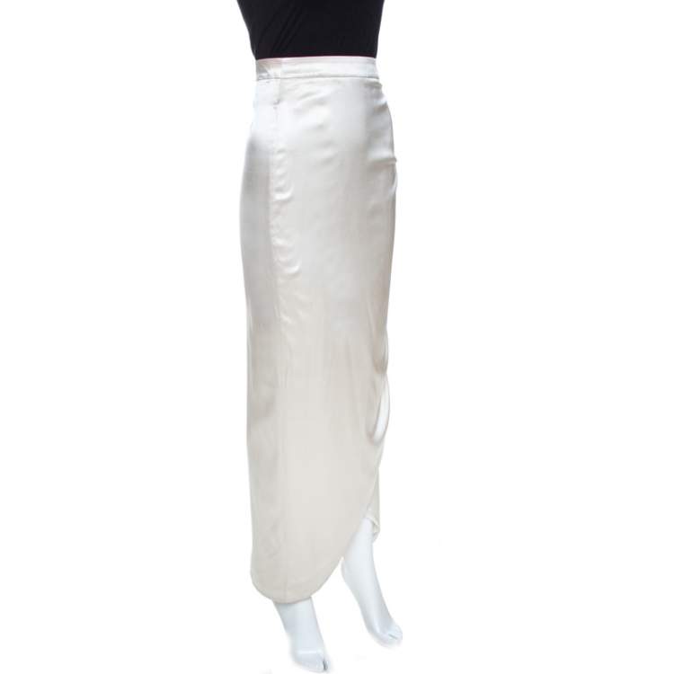 Pre Owned Emporio Armani Cream Stretch Silk Satin Tulip Skirt L