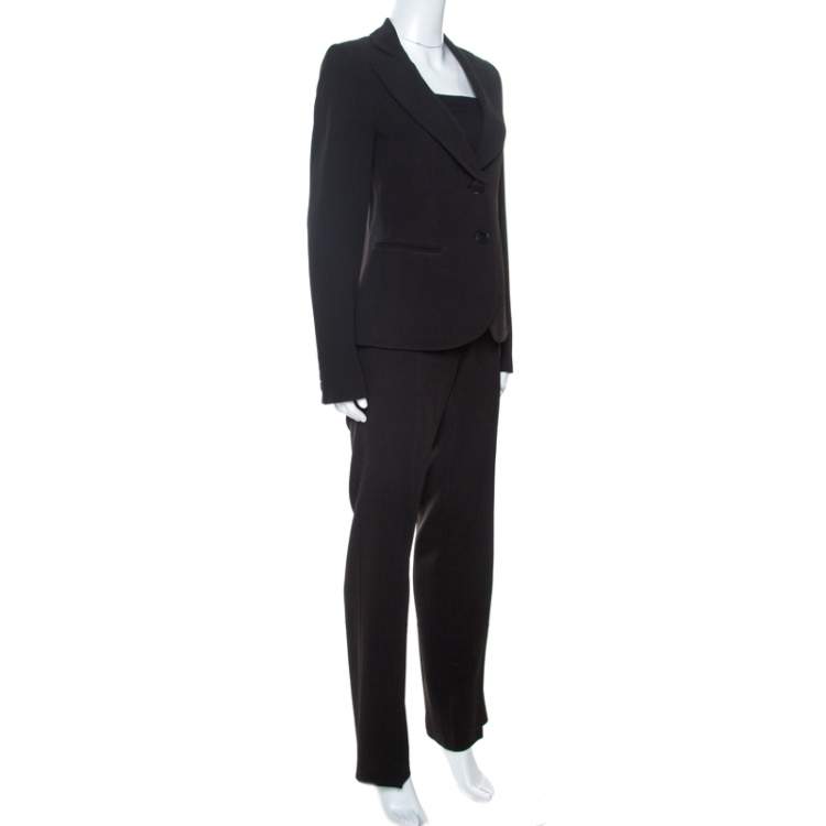 Emporio Armani Black Stripe Pattern Wool Blend Trouser Suit M