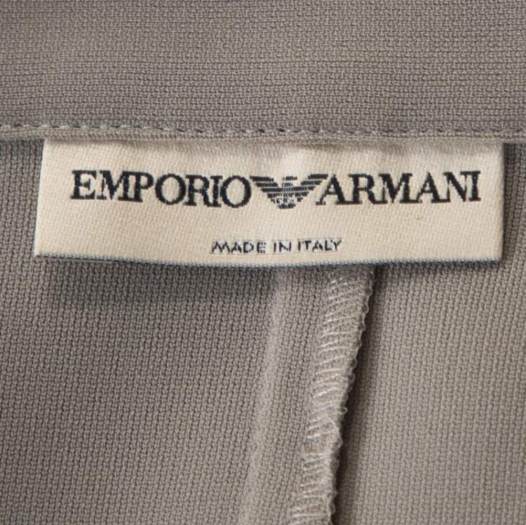 Pre Owned Emporio Armani Grey Crepe Floral Applique Detail Belted Dress S 