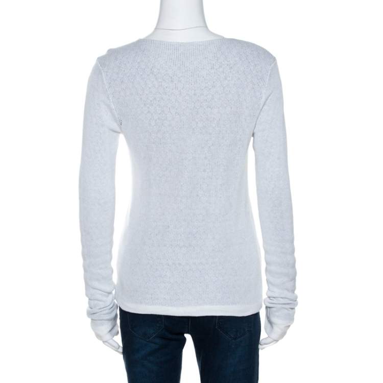 Pre Owned Emporio Armani White Knit Button Front Cardigan S