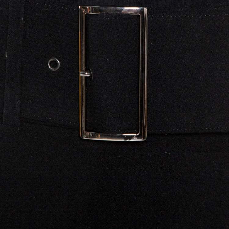 Pre Owned Emporio Armani Black Wool Belted Mini Skirt L