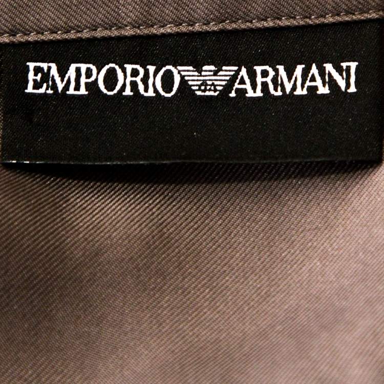 Pre Owned Emporio Armani Taupe Silk Collar Detail Shirt S