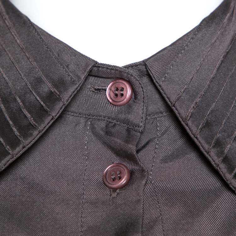 Pre Owned Emporio Armani Taupe Silk Collar Detail Shirt S