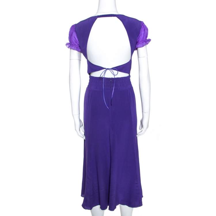 Pre Owned Emporio Armani Purple Silk Open Back Detail Puff Sleeve Dress M