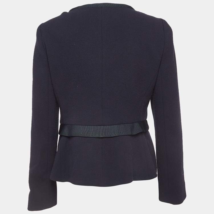 Pre Owned Emporio Armani Navy Blue Wool Zip Front Jacket M