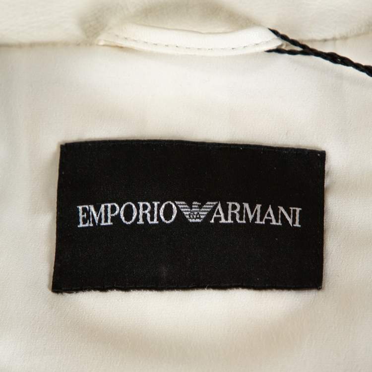 Pre Owned Emporio Armani Cream Leather Single Button Blazer S