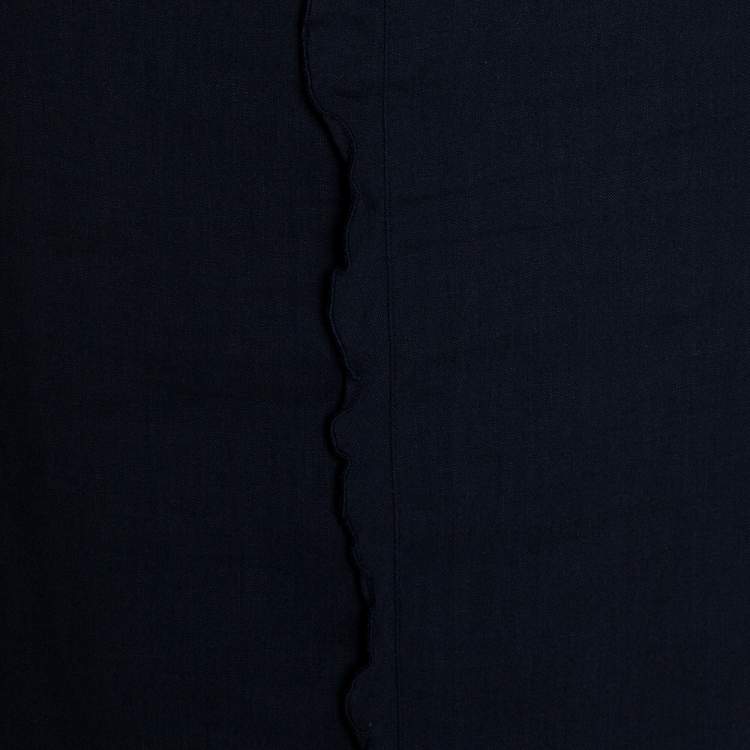 Pre Owned Emporio Armani Navy Blue Linen Fitted Skirt L
