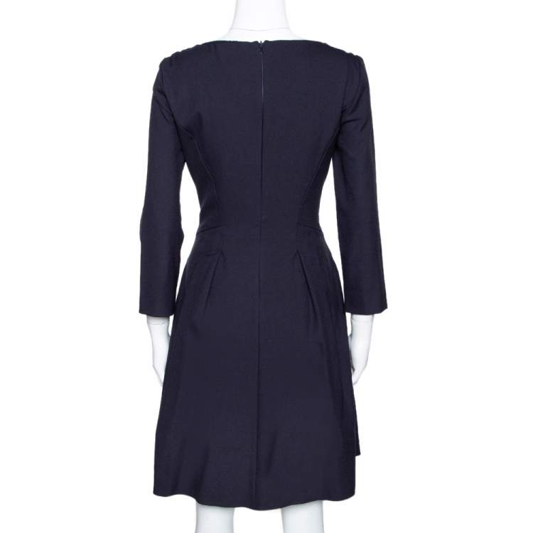 Pre Owned Emporio Armani Navy Blue Stretch Crepe A Line Dress M