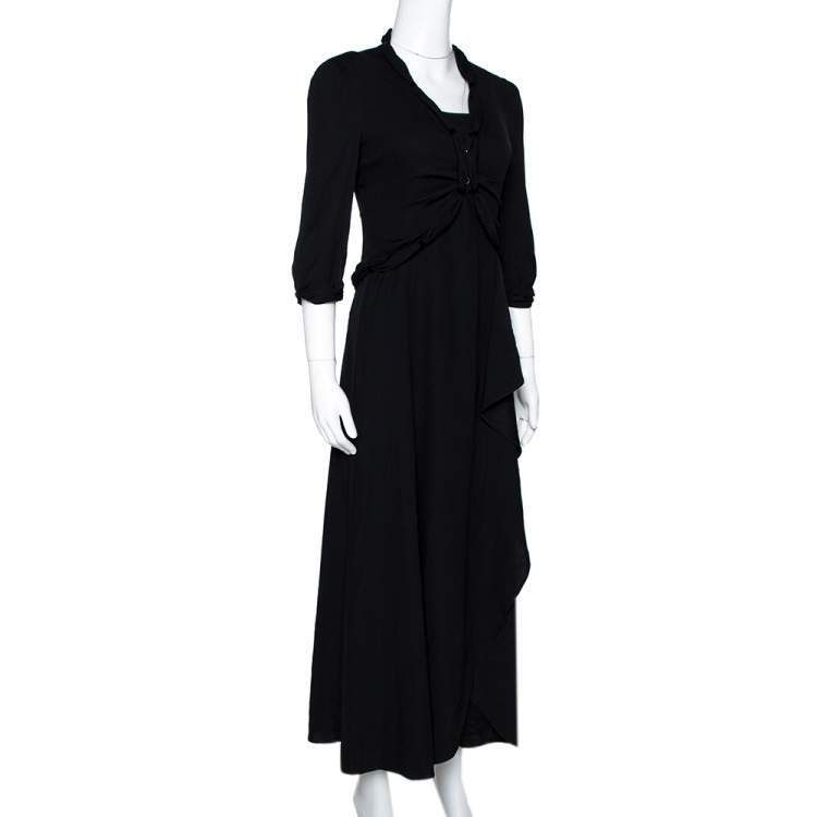 Pre Owned Emporio Armani Black Crepe Draped Dress & Jacket Set S