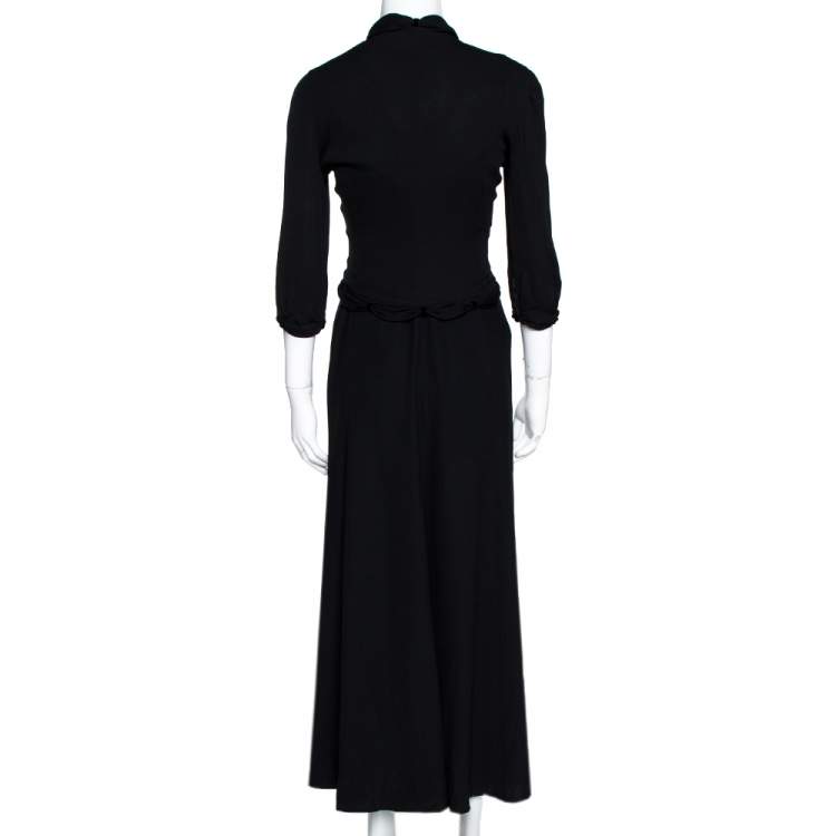 Pre Owned Emporio Armani Black Crepe Draped Dress & Jacket Set S