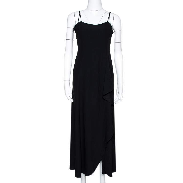 Pre Owned Emporio Armani Black Crepe Draped Dress & Jacket Set S