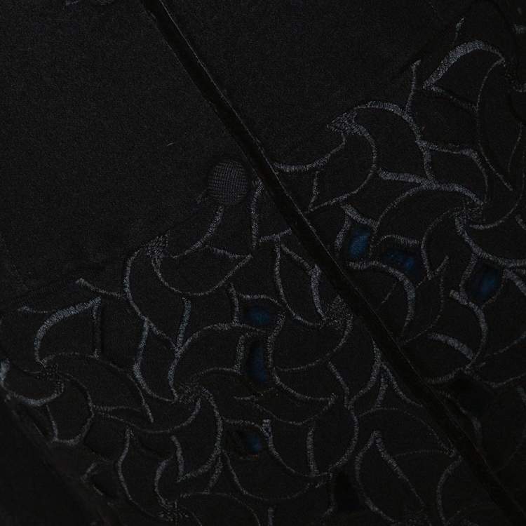 Pre Owned Emporio Armani Black Wool Cutout Detail Mid Length Coat S