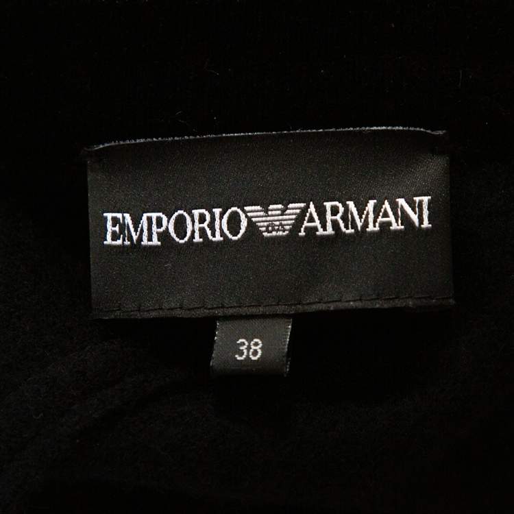 Pre Owned Emporio Armani Black Wool Cutout Detail Mid Length Coat S