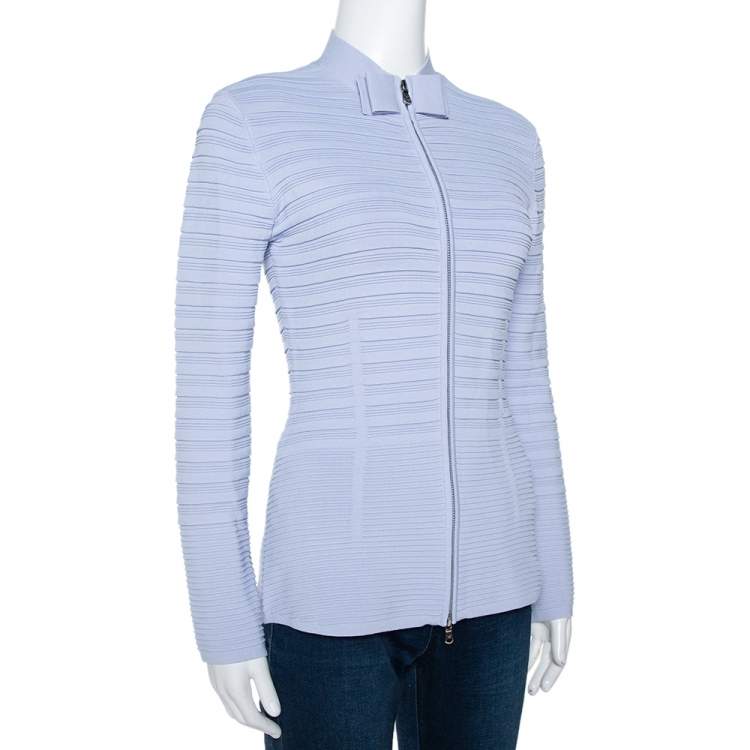 Emporio Armani Lilac Rib Knit Bow Detail Zip Front Cardigan S Emporio Armani  | TLC