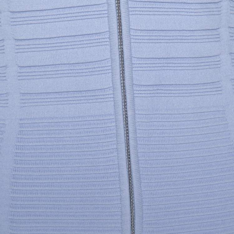 Pre Owned Emporio Armani Lilac Rib Knit Bow Detail Zip Front Cardigan S