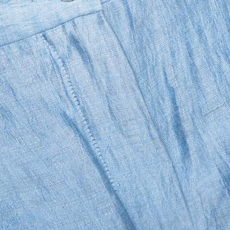 Pre Owned Emporio Armani Light Blue Linen High Waist Pants S