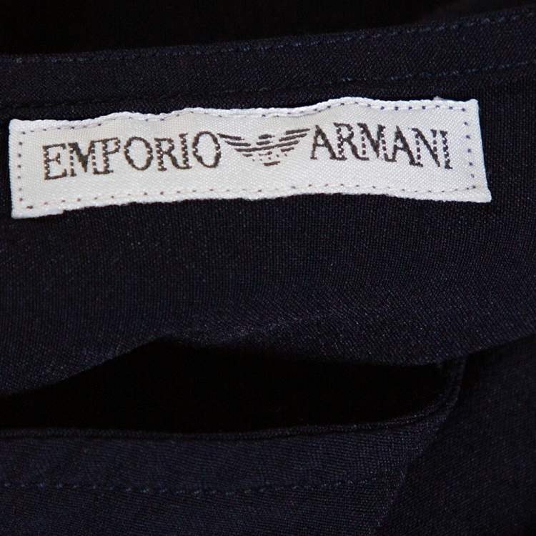 Pre Owned Emporio Armani Navy Blue Crepe Long Sleeve Blouse M 