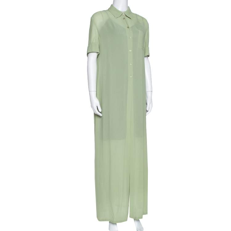 Pre Owned Emporio Armani Light Green Crepe Maxi Shirt Dress M