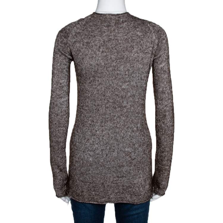 Pre Owned Emporio Armani Brown Mohair Blend Marl Knit Cardigan L