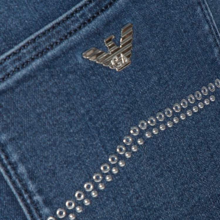 Pre Owned Emporio Armani Blue Denim Studded Pocket Skinny Jeans S